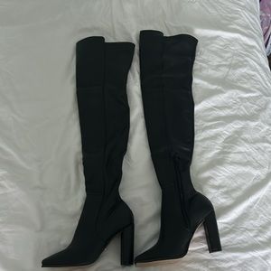 Thigh high black boots, fake leather